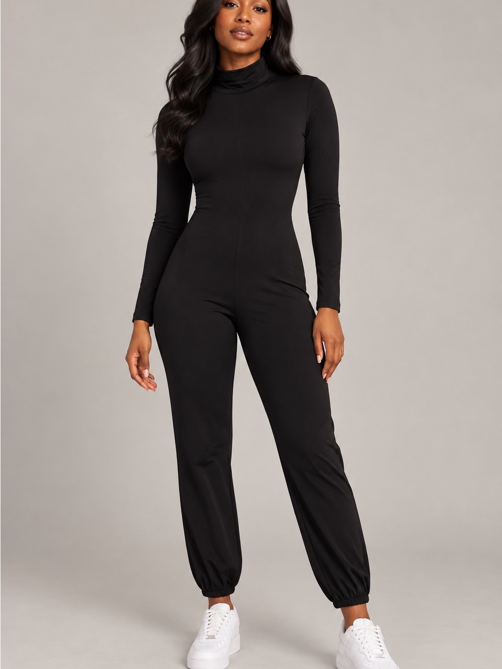 Norma Kamali Black Long-Sleeve Mock neck Jog Jumpsuit SZ Small